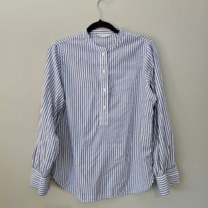 Everlane Womens 100% Supima Cotton Striped Henley Shirt Band Collar Size 6